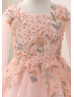 Pearl Beaded Blush Pink Embroidery Lace Tulle Flower Girl Dress